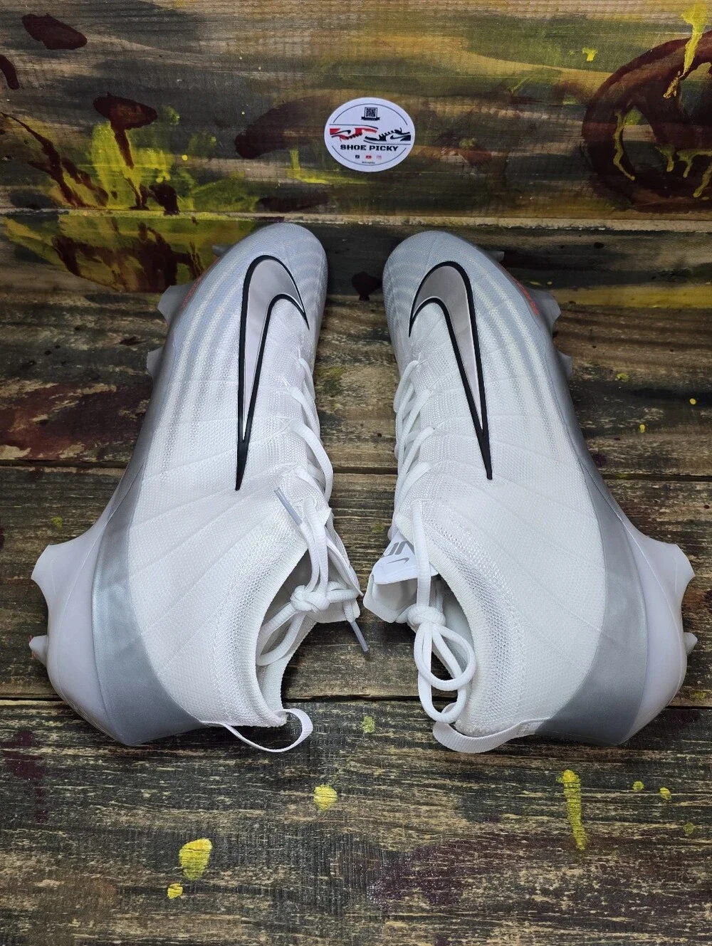 Nike Vapor Elite 1 Football Cleats White Metallic Silver FB3288-100 Men’s Sz 12